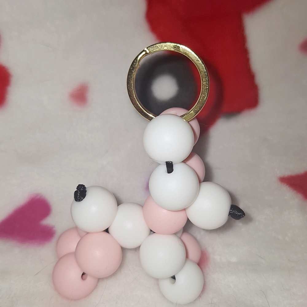 Pink and White Beaded Keychain
